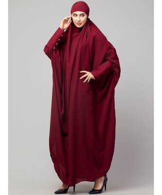 Maroon Matt Nida Head to toe long cuff ready to wear one pc hijab with Naqab 4