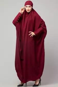 Maroon Matt Nida Head to toe long cuff ready to wear one pc hijab with Naqab