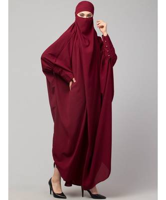 Maroon Matt Nida Head to toe long cuff ready to wear one pc hijab with Naqab 5