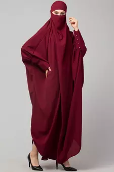 Maroon Matt Nida Head to toe long cuff ready to wear one pc hijab with Naqab