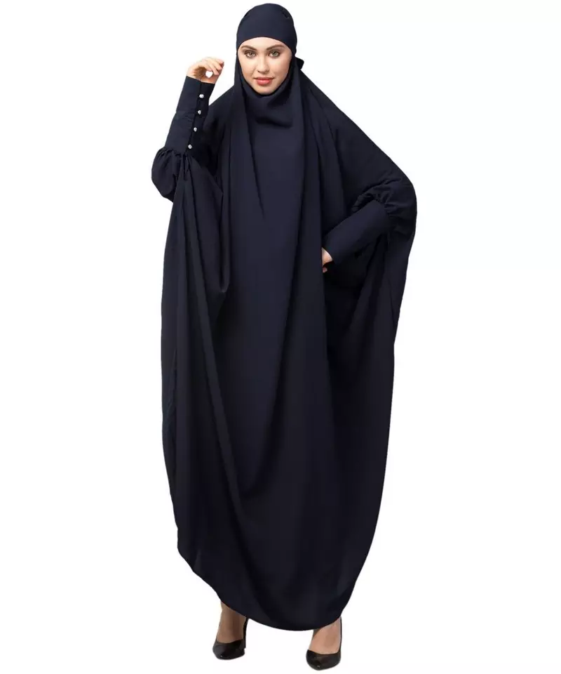 Navy Blue Matt Nida Head to toe long cuff ready to wear one pc hijab with Naqab