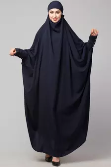 Navy Blue Matt Nida Head to toe long cuff ready to wear one pc hijab with Naqab