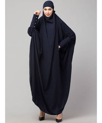 Navy Blue Matt Nida Head to toe long cuff ready to wear one pc hijab with Naqab 3