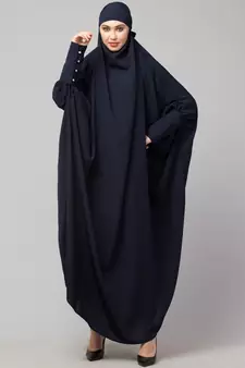 Navy Blue Matt Nida Head to toe long cuff ready to wear one pc hijab with Naqab
