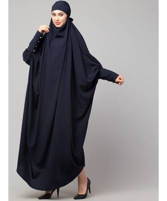 Navy Blue Matt Nida Head to toe long cuff ready to wear one pc hijab with Naqab 4