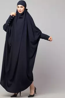 Navy Blue Matt Nida Head to toe long cuff ready to wear one pc hijab with Naqab