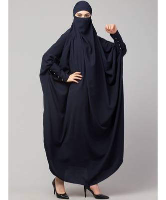 Navy Blue Matt Nida Head to toe long cuff ready to wear one pc hijab with Naqab 5