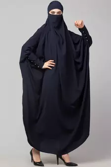 Navy Blue Matt Nida Head to toe long cuff ready to wear one pc hijab with Naqab