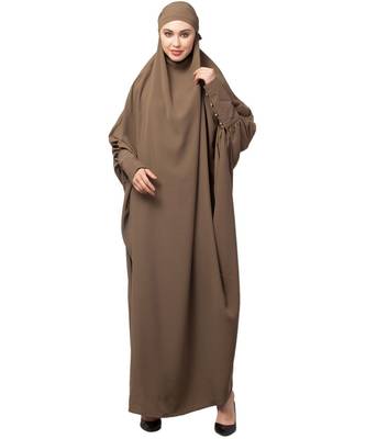 Khaki / Beige Matt Nida Head to toe long cuff ready to wear one pc hijab with Naqab 1