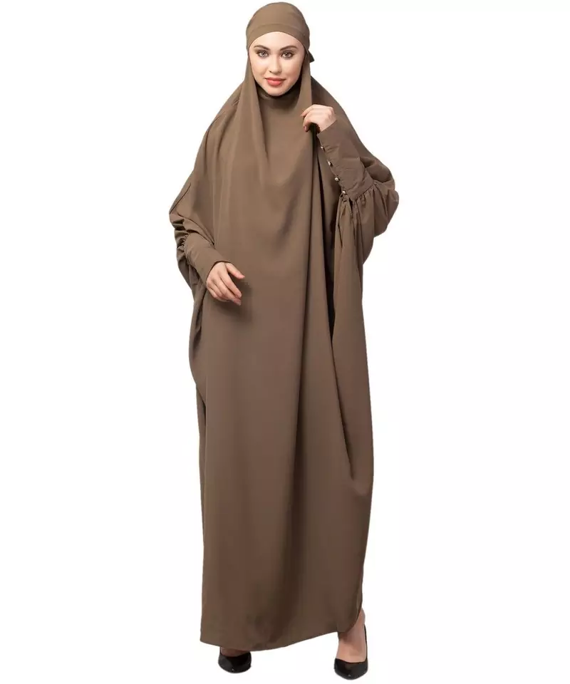 Khaki / Beige Matt Nida Head to toe long cuff ready to wear one pc hijab with Naqab
