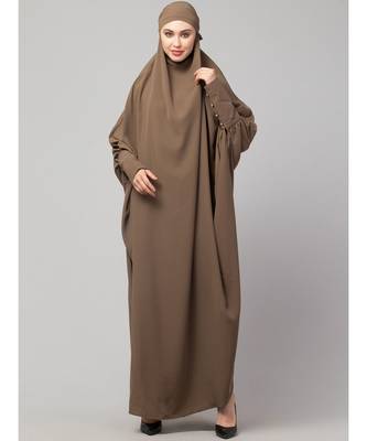 Khaki / Beige Matt Nida Head to toe long cuff ready to wear one pc hijab with Naqab 2