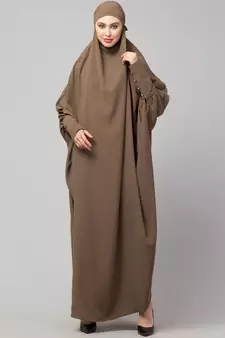 Khaki / Beige Matt Nida Head to toe long cuff ready to wear one pc hijab with Naqab