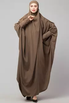 Khaki / Beige Matt Nida Head to toe long cuff ready to wear one pc hijab with Naqab