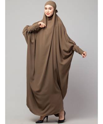 Khaki / Beige Matt Nida Head to toe long cuff ready to wear one pc hijab with Naqab 4