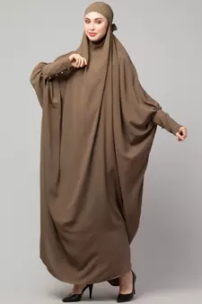 Khaki / Beige Matt Nida Head to toe long cuff ready to wear one pc hijab with Naqab