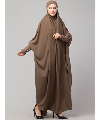 Khaki / Beige Matt Nida Head to toe long cuff ready to wear one pc hijab with Naqab 5