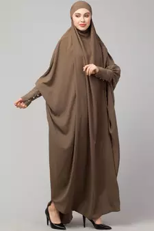 Khaki / Beige Matt Nida Head to toe long cuff ready to wear one pc hijab with Naqab