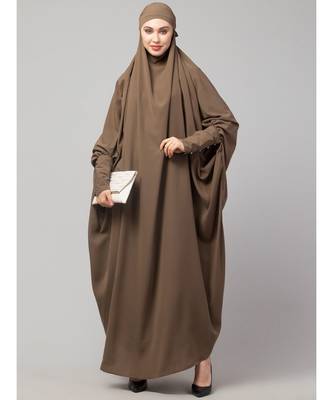 Khaki / Beige Matt Nida Head to toe long cuff ready to wear one pc hijab with Naqab 6