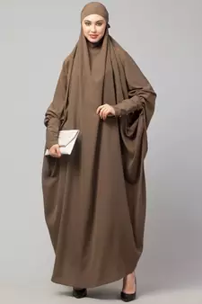 Khaki / Beige Matt Nida Head to toe long cuff ready to wear one pc hijab with Naqab