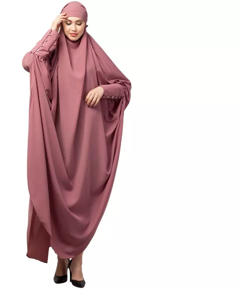 Mauve Pink Matt Nida Head to toe long cuff ready to wear one pc hijab with Naqab