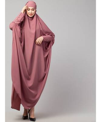 Mauve Pink Matt Nida Head to toe long cuff ready to wear one pc hijab with Naqab 2