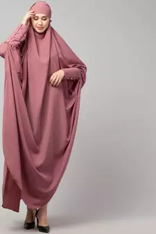 Mauve Pink Matt Nida Head to toe long cuff ready to wear one pc hijab with Naqab