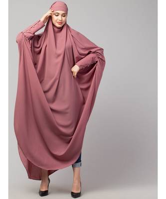Mauve Pink Matt Nida Head to toe long cuff ready to wear one pc hijab with Naqab 3