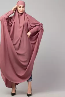 Mauve Pink Matt Nida Head to toe long cuff ready to wear one pc hijab with Naqab