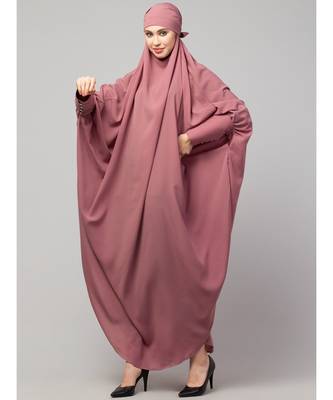 Mauve Pink Matt Nida Head to toe long cuff ready to wear one pc hijab with Naqab 4