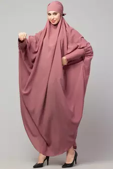 Mauve Pink Matt Nida Head to toe long cuff ready to wear one pc hijab with Naqab