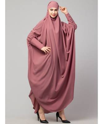 Mauve Pink Matt Nida Head to toe long cuff ready to wear one pc hijab with Naqab 5