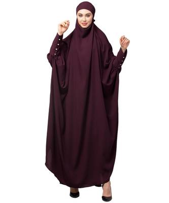 Wine Matt Nida Head to toe long cuff ready to wear one pc hijab with Naqab 1