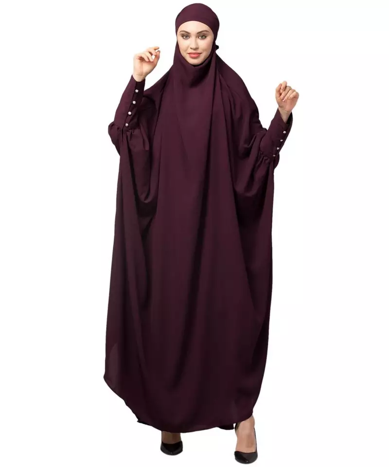 Wine Matt Nida Head to toe long cuff ready to wear one pc hijab with Naqab