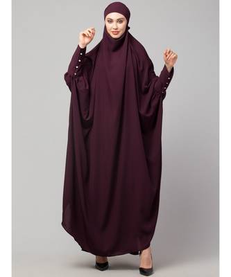 Wine Matt Nida Head to toe long cuff ready to wear one pc hijab with Naqab 2