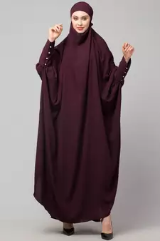 Wine Matt Nida Head to toe long cuff ready to wear one pc hijab with Naqab