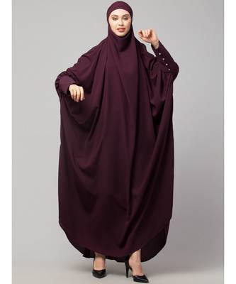 Wine Matt Nida Head to toe long cuff ready to wear one pc hijab with Naqab 3