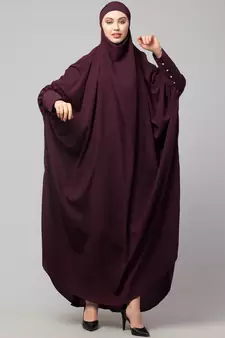 Wine Matt Nida Head to toe long cuff ready to wear one pc hijab with Naqab