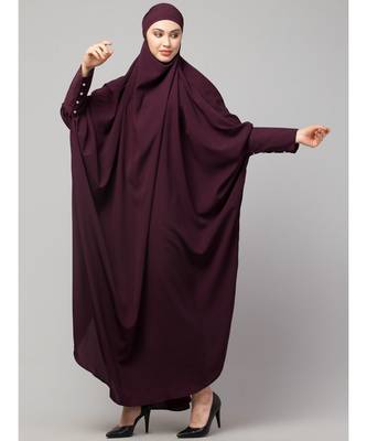 Wine Matt Nida Head to toe long cuff ready to wear one pc hijab with Naqab 4