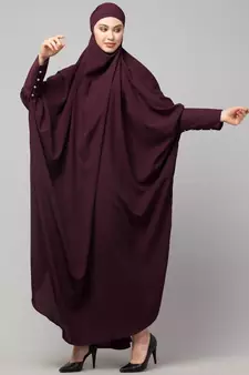 Wine Matt Nida Head to toe long cuff ready to wear one pc hijab with Naqab