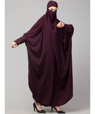 Wine Matt Nida Head to toe long cuff ready to wear one pc hijab with Naqab 5