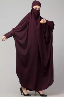 Wine Matt Nida Head to toe long cuff ready to wear one pc hijab with Naqab