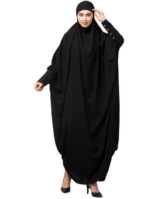 Black Matt Nida Head to toe long cuff ready to wear one pc hijab with Naqab 1