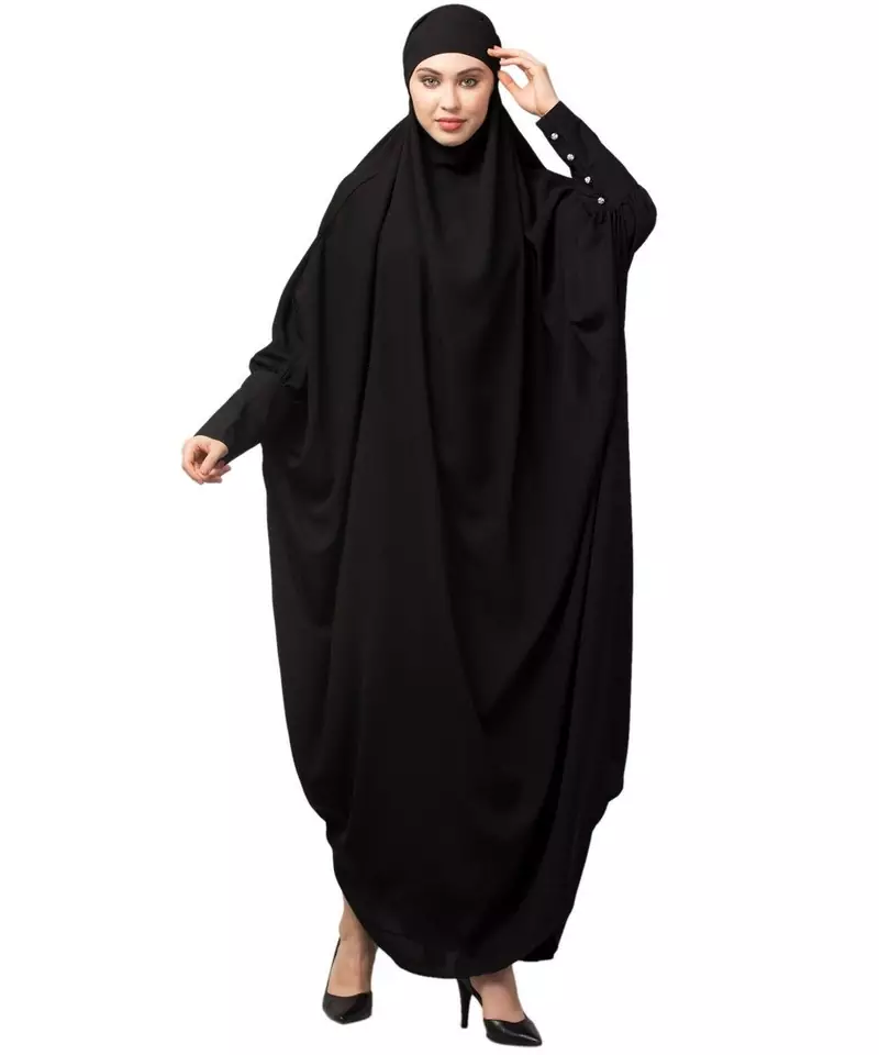 Black Matt Nida Head to toe long cuff ready to wear one pc hijab with Naqab