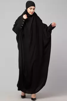 Black Matt Nida Head to toe long cuff ready to wear one pc hijab with Naqab