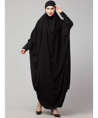 Black Matt Nida Head to toe long cuff ready to wear one pc hijab with Naqab 3