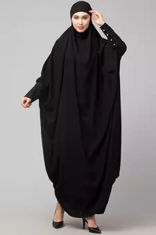 Black Matt Nida Head to toe long cuff ready to wear one pc hijab with Naqab