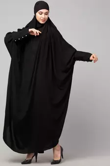 Black Matt Nida Head to toe long cuff ready to wear one pc hijab with Naqab