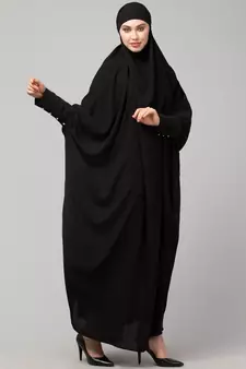 Black Matt Nida Head to toe long cuff ready to wear one pc hijab with Naqab