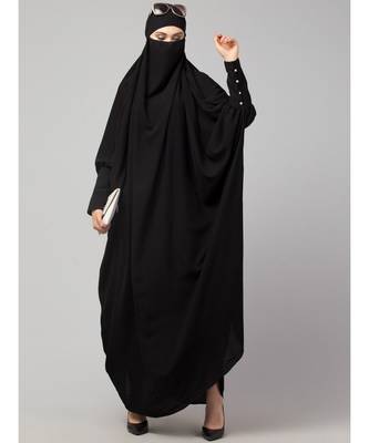 Black Matt Nida Head to toe long cuff ready to wear one pc hijab with Naqab 6