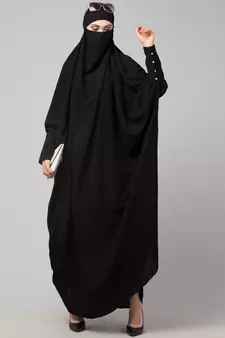 Black Matt Nida Head to toe long cuff ready to wear one pc hijab with Naqab
